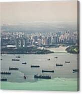 High Angle View Of Cargo Ships With Canvas Print