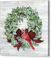 Holiday Wreath I On Wood Canvas Print