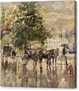 Horses And Carriages In The Rain Canvas Print