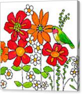 Hummingbird And Flowers Canvas Print