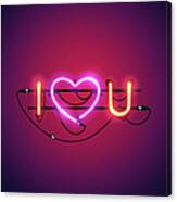 I Love You With Pink Heart Neon Sign Canvas Print