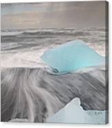Icebergs On Volcanic Beach, Iceland Canvas Print