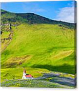 Iceland Mountain Landscape With Church In Vik Canvas Print