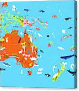 Illustrated Map Of Australasian Canvas Print