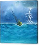 Ship In Stormy Seas Canvas Print