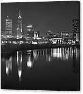 Indianapolis Skyline At Night Indy Downtown Black And White Bw Panorama Canvas Print