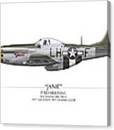 Janie P-51d Mustang - White Background Canvas Print
