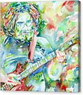 Jerry Garcia Playing The Guitar Watercolor Portrait.3 Canvas Print