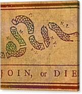 Join Or Die Benjamin Franklin Political Cartoon Pennsylvania Gazette Commentary 1754 On Parchment Canvas Print