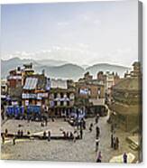 Kathmandu Golden Sunset Light Illuminating Ancient Square Temples Bhaktapur Nepal Canvas Print