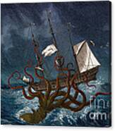 Kraken Attacking Ship, 1700 Canvas Print