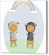 Lamb Carrots Cute Friends Under A Rainbow Illustration Canvas Print