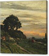 Landscape With Cattle By A Stream Canvas Print
