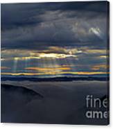 Light Streaming Through Clouds On Foggy Morning Canvas Print