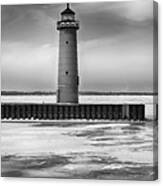 Lighthouse In The Wintertime In Bw Canvas Print