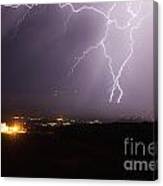 Lightning And The Douglas Mansion In Jerome Arizona Canvas Print