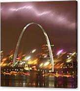 Lightning Over The Arch Canvas Print