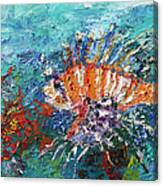 Lion Fish Red Coral Oil Painting Canvas Print