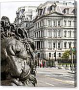 Lion Statue At Entrance To Corcoran Gallery Of Art In Washington Dc Canvas Print