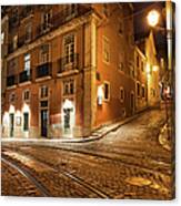 Lisbon Streets At Night In Portugal Canvas Print