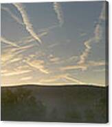 Llangors Panorama Wales Mists And Vapour Trails At Dawn Canvas Print