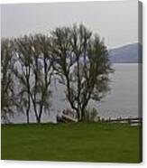 Loch Ness And Boat Jetty Next To Urquhart Castle Canvas Print