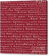 London In Words Red Canvas Print