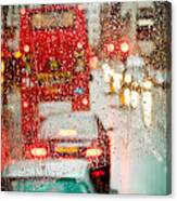 London Rain View To Red Bus Through Rainspecked Window Canvas Print