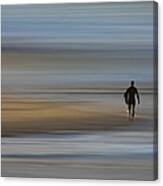 Lone Surfing Walking A Surreal Shoreline Canvas Print