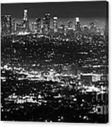 Los Angeles Skyline At Night Monochrome Canvas Print