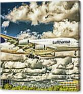 Lost In The Clouds Lufthansa A380 Named Hamburg-colorized Abstract Canvas Print