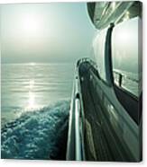 Luxury Motor Yacht Sailing At Sunset Canvas Print