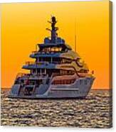 Luxury Yacht On Open Sea At Sunset Canvas Print