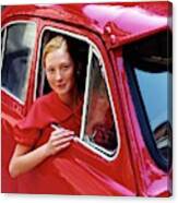 Maggie Rizer Sitting In A Vintage Car Canvas Print