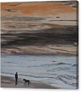 Man And Dog On The Beach Canvas Print
