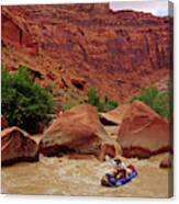 Man In Infatable Kayak Going Down River Canvas Print