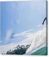 Man Surfs Waves On Sunlit Sea, Palm Canvas Print