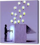 Man Unlocking Illuminated Light Bulbs Canvas Print
