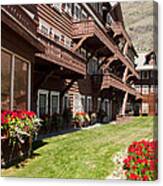 Many Glacier Hotel With Flowers Canvas Print