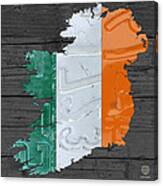 Map Of Ireland Plus Irish Flag License Plate Art On Gray Wood Board Canvas Print