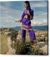 Marina Schiano Wearing A Purple Ensemble Canvas Print