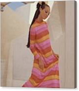 Marisa Berenson In A Bright Striped Dress Canvas Print