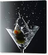 Martini With An Olive Splash Canvas Print