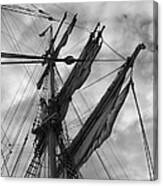 Mast And Sails Of A Brig - Monochrome Canvas Print