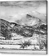 Meeker And Longs Peak In Winter Clouds Bw Canvas Print