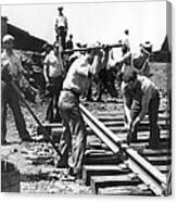 Men Laying Railroad Track Canvas Print