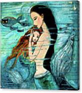Mermaid Mother And Child Canvas Print