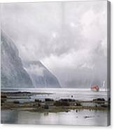 Milford Sound In Mist Panorama Canvas Print