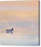 Misty Morning Peace Watercolor Painting Canvas Print
