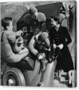Model By Football Players On A Car Canvas Print